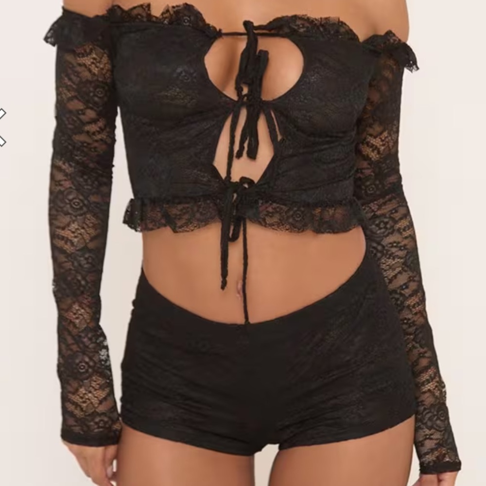 Black Lace Off-Shoulder Tie top